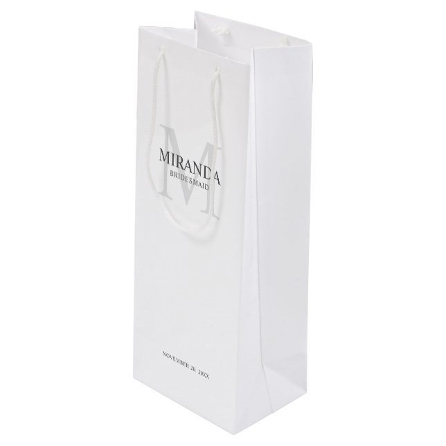 Personalised Bridesmaid's Monogram and Name Wine Gift Bag (Front Angled)