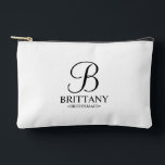 Personalised Bridesmaid's Name and Monogram Accessory Pouch<br><div class="desc">Elegant Black and White Personalised Bridesmaid Gifts
featuring personalised monogram in black elegant script font style with bridesmaid's name and title in classic serif font style on white background.

Also perfect for maid of honour,  flower girl,  mother of the bride and more.</div>