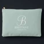 Personalised Bridesmaid's Name and Monogram Accessory Pouch<br><div class="desc">Elegant Black and White Personalised Bridesmaid Gifts
featuring personalised monogram in white elegant script font style with bridesmaid's name and title in classic serif font style on sage green background.

Also perfect for maid of honour,  flower girl,  mother of the bride and more.</div>