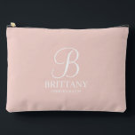Personalised Bridesmaid's Name and Monogram Accessory Pouch<br><div class="desc">Elegant Black and White Personalised Bridesmaid Gifts
featuring personalised monogram in white elegant script font style with bridesmaid's name and title in classic serif font style on blush pink background.

Also perfect for maid of honour,  flower girl,  mother of the bride and more.</div>