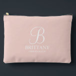 Personalised Bridesmaid's Name and Monogram Accessory Pouch<br><div class="desc">Elegant Black and White Personalised Bridesmaid Gifts
featuring personalised monogram in white elegant script font style with bridesmaid's name and title in classic serif font style on blush pink background.

Also perfect for maid of honour,  flower girl,  mother of the bride and more.</div>