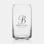 Personalised Bridesmaid's Name and Monogram Can Glass<br><div class="desc">Elegant Personalised Bridesmaid Gifts
featuring personalised monogram in black elegant script font style with bridesmaid's name and title in classic serif font style.

Also perfect for groomsmen,  best man,  father of the bride,  maid of honour,  flower girl,  mother of the bride and more.</div>