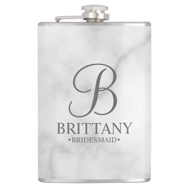 Personalised Bridesmaid's Name and Monogram Hip Flask (Front)