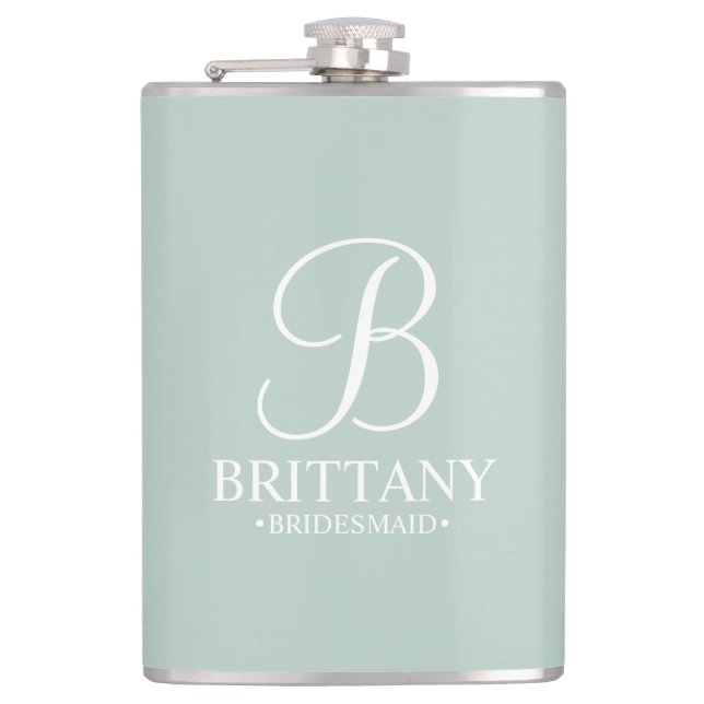 Personalised Bridesmaid's Name and Monogram Hip Flask (Front)