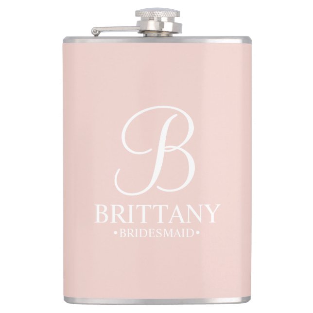 Personalised Bridesmaid's Name and Monogram Hip Flask (Front)