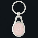 Personalised Bridesmaid's Name and Monogram Key Ring<br><div class="desc">Elegant Personalised Bridesmaid Gifts
featuring personalised monogram in white elegant script font style with bridesmaid's name and title in classic serif font style on blush pink background.

Also perfect for maid of honour,  flower girl,  mother of the bride and more.</div>