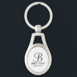 Personalised Bridesmaid's Name and Monogram Key Ring<br><div class="desc">Elegant Personalised Bridesmaid Gifts
featuring personalised monogram in black elegant script font style with bridesmaid's name and title in classic serif font style on white background.

Also perfect for groomsmen,  best man,  father of the bride,  maid of honour,  flower girl,  mother of the bride and more.</div>