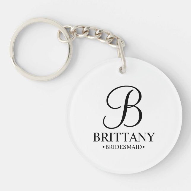 Personalised Bridesmaid's Name and Monogram Key Ring (Front)