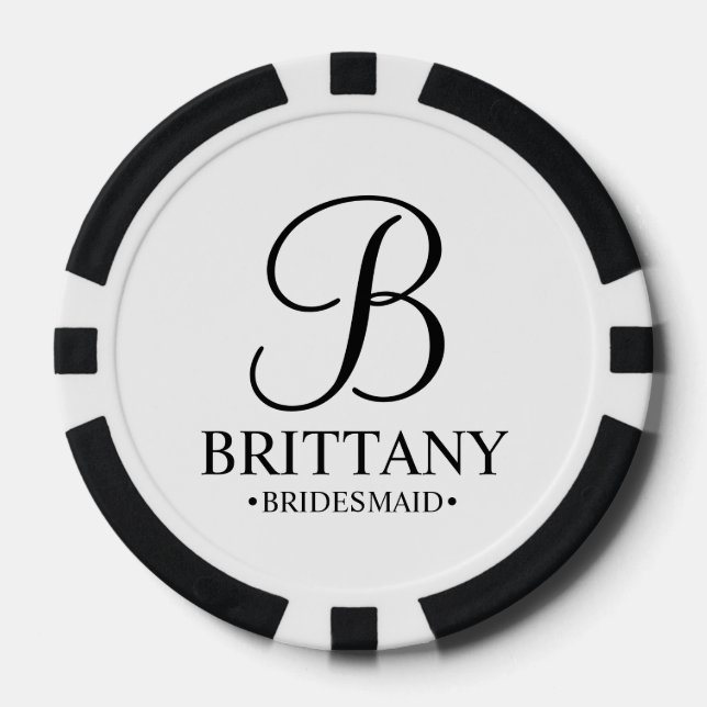 Personalised Bridesmaid's Name and Monogram Poker Chips (Front)