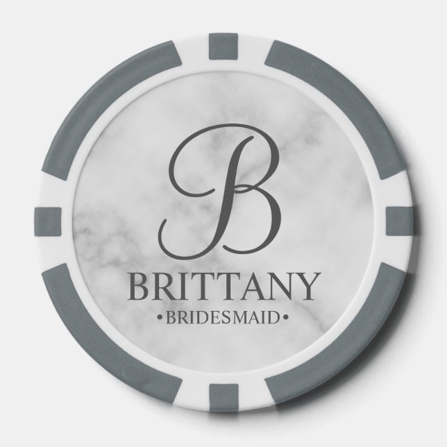 Personalised Bridesmaid's Name and Monogram Poker Chips (Front)