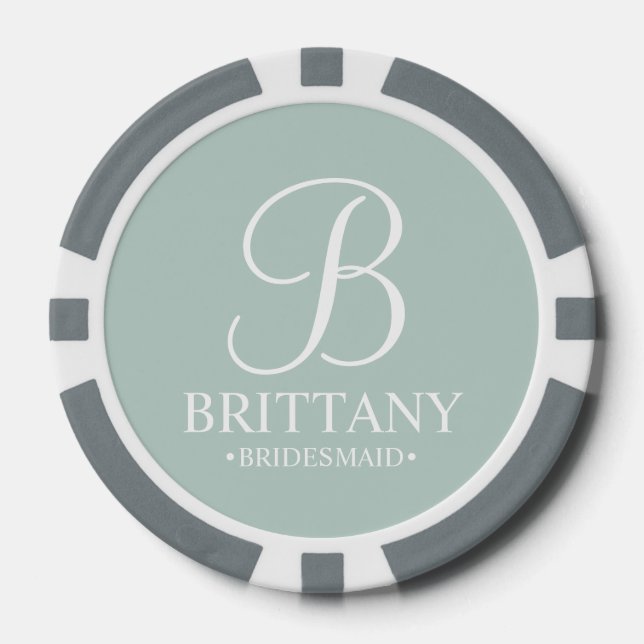 Personalised Bridesmaid's Name and Monogram Poker Chips (Front)