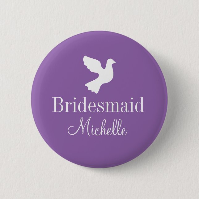 Personalised bridesmaids name badge dove buttons (Front)