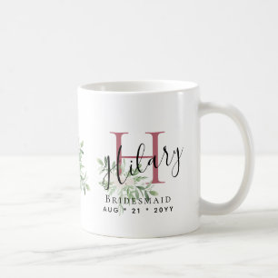 Personalised Bridesmaids Pink Initial Name Floral  Coffee Mug