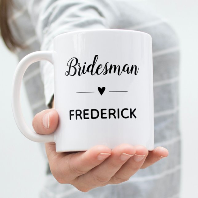 Personalised Bridesman Black Script Wedding Coffee Mug (Creator Uploaded)