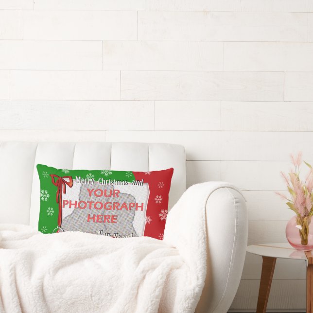Personalised Bright and Cheerful Christmas Photo Lumbar Cushion (Couch)