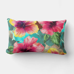 personalised bright and colourful hibiscus floral lumbar cushion
