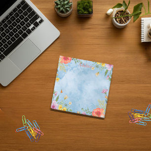 Personalised Bright Blue Floral Cottagecore Post-it Notes