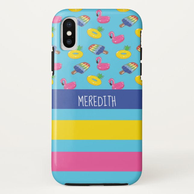 Personalised Bright Blue Shaped Pool Floats Case-Mate iPhone Case (Back)