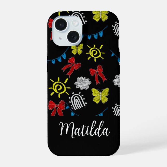 Personalised Bright Butterfly & Sunshine Pattern iPhone 15 Case (Back)