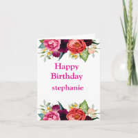 Personalised Bright Coloured Pink Roses Birthday