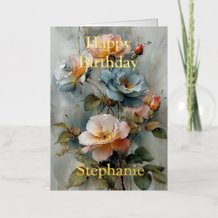 Personalised Bright Coloured Pink Roses Birthday Foil Greeting Card