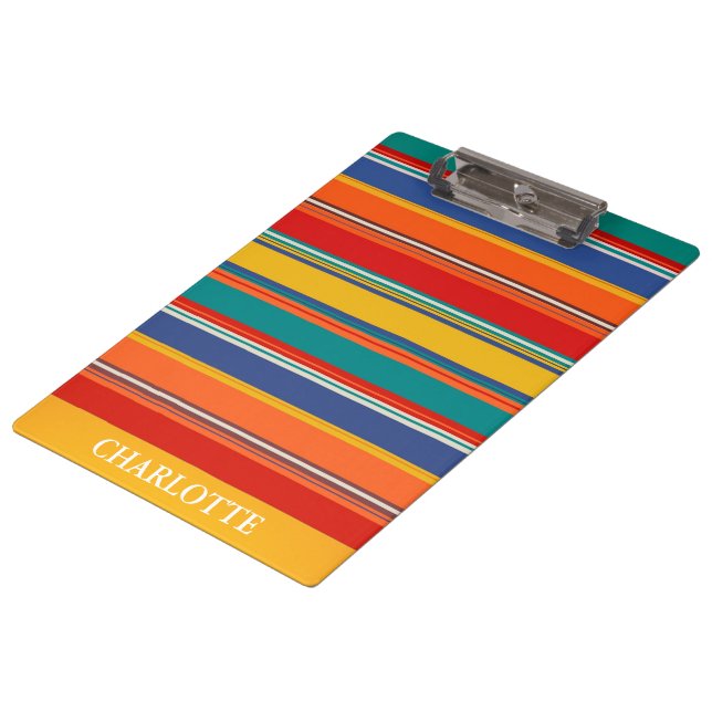 Personalised Bright colourful Striped Clipboard (Angled)
