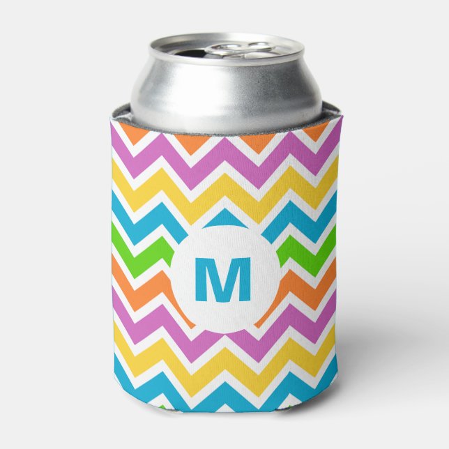 Personalised Bright Colours Chevron Monogram Can Cooler (Can Front)