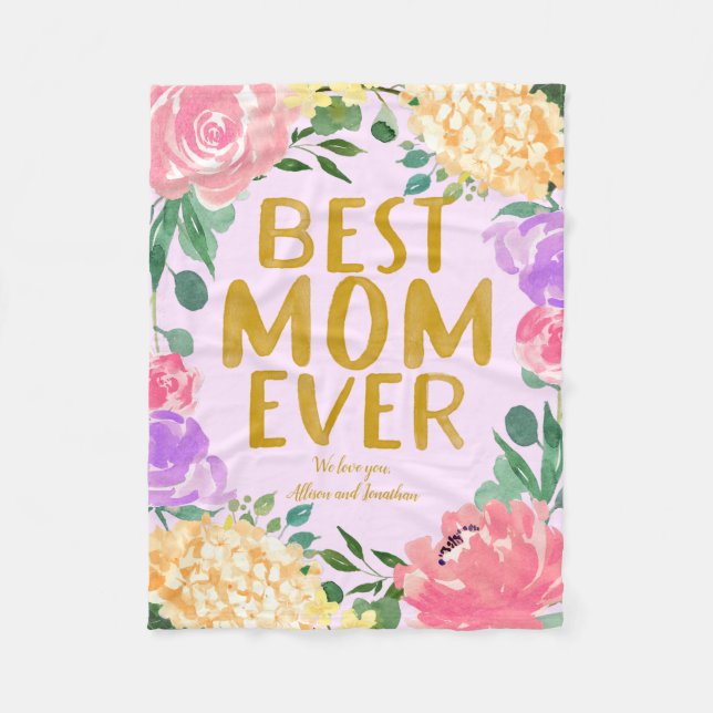 Personalised Bright Floral Best Mum Ever  Fleece Blanket (Front)