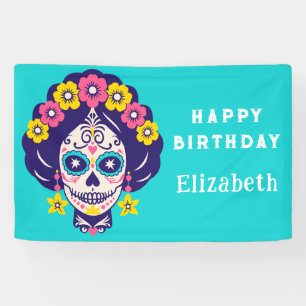 Personalised Bright Floral Sugar Skull Birthday Banner