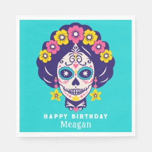 Personalised Bright Floral Sugar Skull Girl Napkin