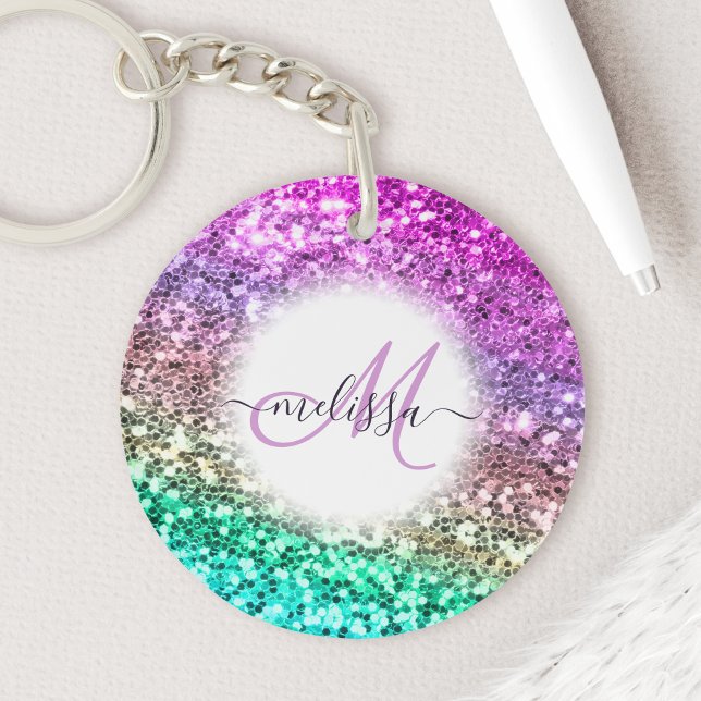 Personalised Bright Glitter Mermaid Monogram Name Key Ring (Creator Uploaded)