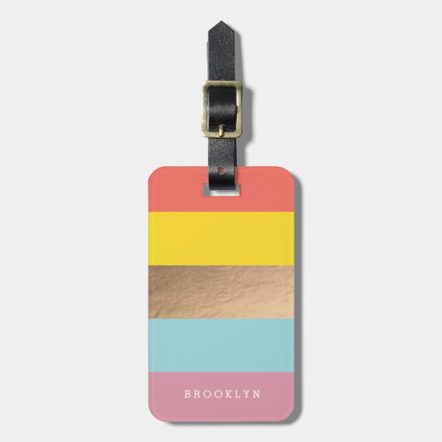 Personalised Bright Heues & Faux Gold Luggage Tag (Front Vertical)