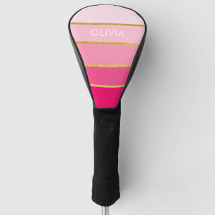 Personalised Bright Hot Pink & Gold Name Golf Head Cover