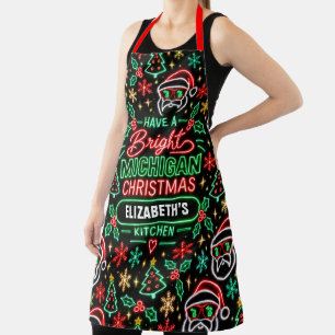 Personalised Bright Michigan Christmas Kitchen Apron