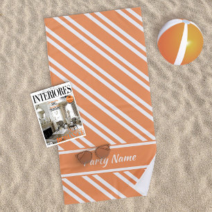Personalised Bright Orange and White Stripes Beach Towel