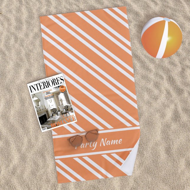 Personalised Bright Orange and White Stripes Beach Towel (Creator Uploaded)