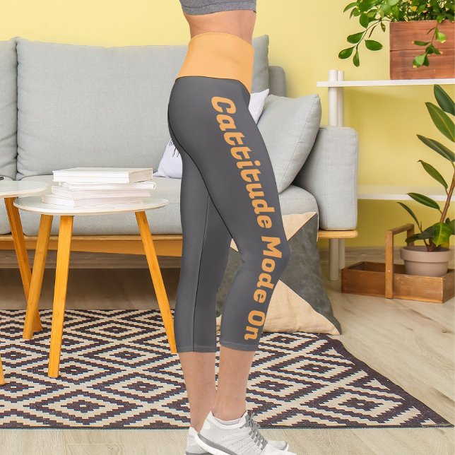Personalised Bright Orange Dark Grey Custom Made Capri Leggings (Creator Uploaded)