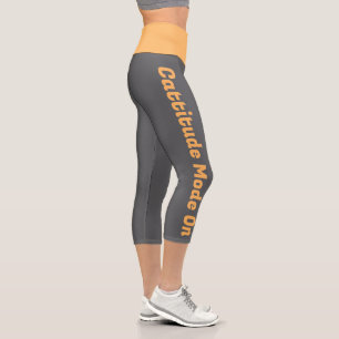 Personalised Bright Orange Dark Grey Custom Made Capri Leggings