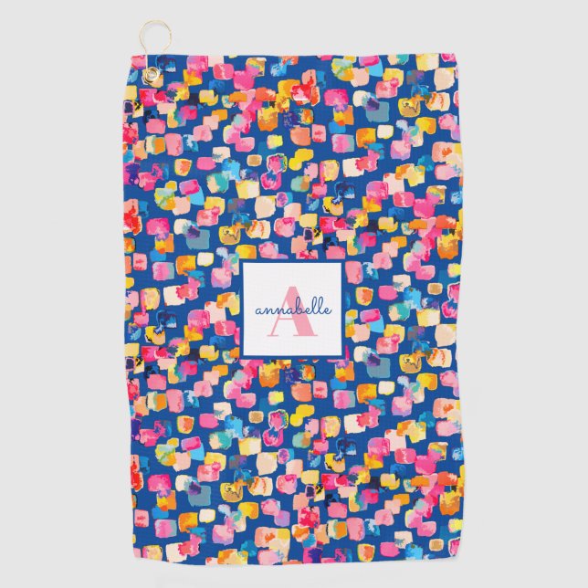 Personalised Bright Painted Abstract Name Golf Towel (Front)