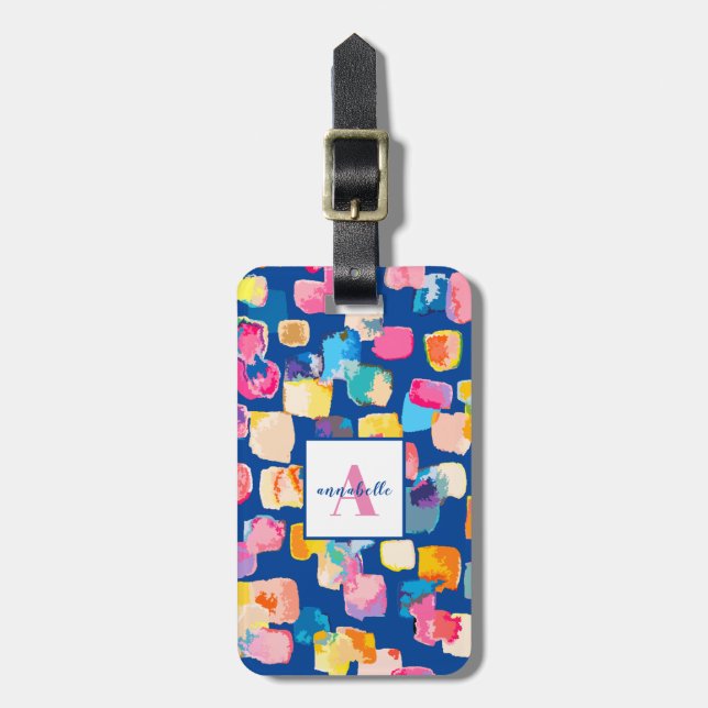 Personalised Bright Painted Abstract Name Luggage  Tag (Front Vertical)