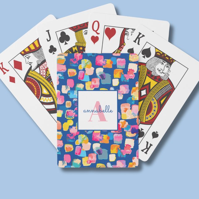 Personalised Bright Painted Abstract Name Playing Cards (bright abstract geometric playing cards)