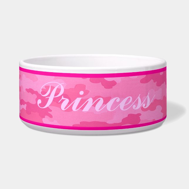 Personalised Bright Pink Camouflage Pet Bowl (Front)