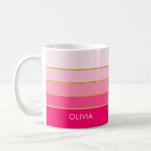 Personalised Bright Pink & Gold Name Coffee Mug