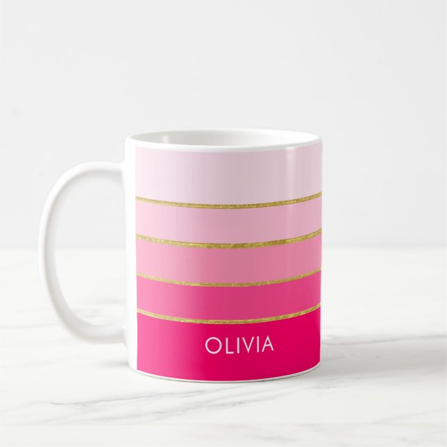 Personalised Bright Pink & Gold Name Coffee Mug (Left)