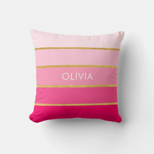 Personalised Bright Pink & Gold Name Cushion