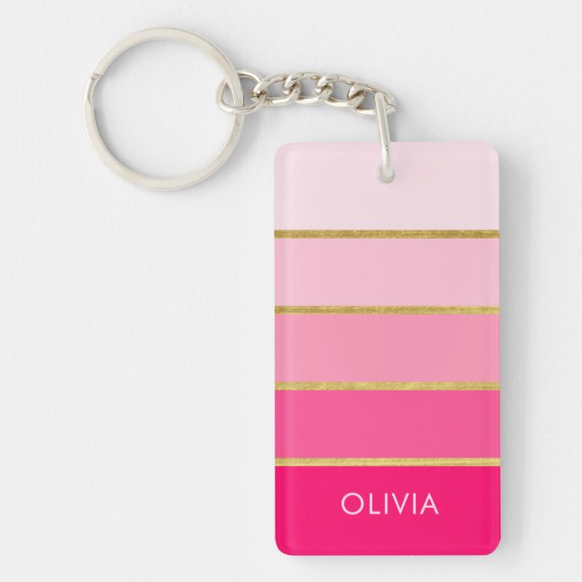 Personalised Bright Pink & Gold Name Key Ring (Front)