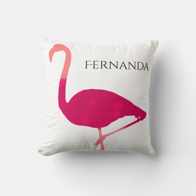 Personalised Bright Pink Watercolor Flamingo Cushion (Front)