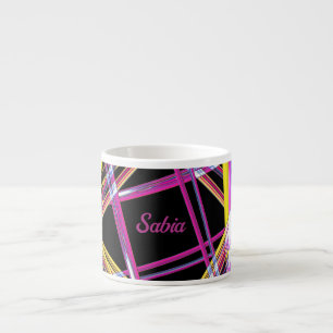 Personalised bright pink, yellow, blue lines espresso cup