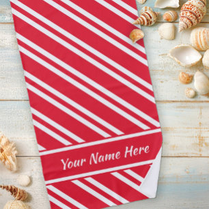 Personalised Bright Red and White Stripes Beach Towel