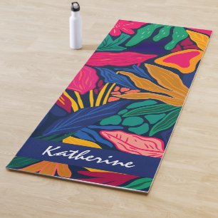 Personalised bright tropical colourful floral yoga mat